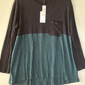Anthropologie RO & DE Ribbed Top XL Black & Green Long Sleeve NWT MSRP $78.00